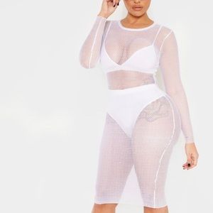 NWT Shape White Sheer Net Long Sleeve Midi Dress